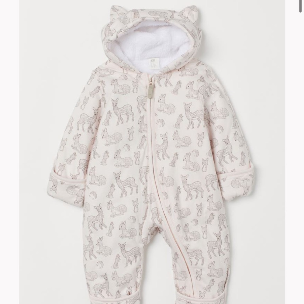 H&M Light Pink Baby 6-9 Month Faux Shearling-lined Overall with Deer